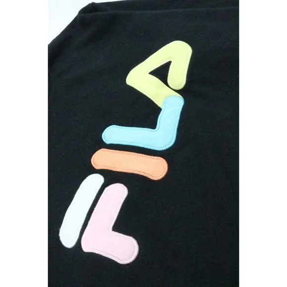 Fila Sweatshirt Womens French Terry Elastic Hem Stretch Black Rainbow Crew Neck - Picture 3 of 15